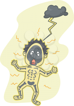 Royalty Free Clipart Image of a Man Zapped by Lightning