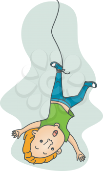 Royalty Free Clipart Image of a Man Hanging Upside Down By a String