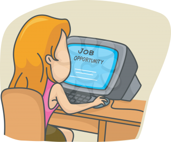 Royalty Free Clipart Image of a Woman Looking Online For Work