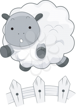 Royalty Free Clipart Image of a Sheep Behind a Fence