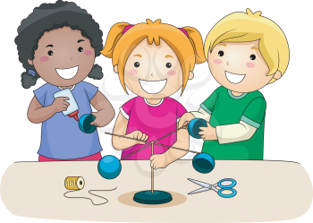 Royalty Free Clipart Image of Children Making an Anemometer
