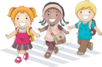 Royalty Free Clipart Image of Children Crossing a Street