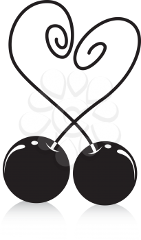 Royalty Free Clipart Image of Two Cherries With the Stems Forming a Heart