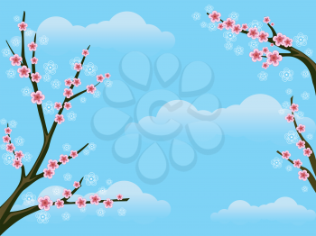 Royalty Free Clipart Image of Cherry Blossoms Against a Blue Sky