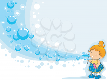 Royalty Free Clipart Image of a Little Girl Blowing Bubbles