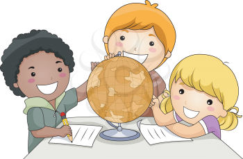 Royalty Free Clipart Image of a Group of Children With a Globe