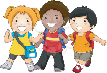Royalty Free Clipart Image of a Small Group of Children With Schoolbags