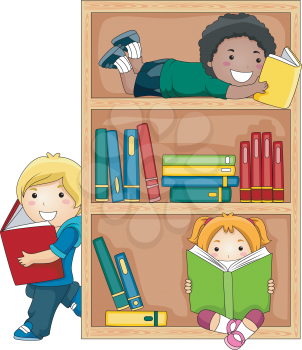 Royalty Free Clipart Image of a Group of Kids Reading Books