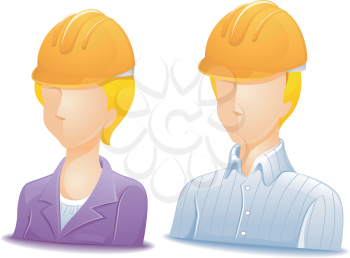 Royalty Free Clipart Image of a Faceless Man and Woman Wearing Hardhats