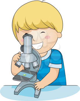 Royalty Free Clipart Image of a Boy Looking Through a Microscope