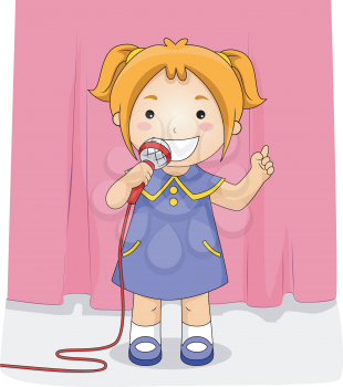 Royalty Free Clipart Image of a Little Girl With a Microphone