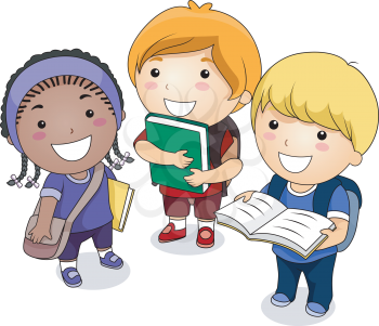 Royalty Free Clipart Image of a Group of Students Carrying Books