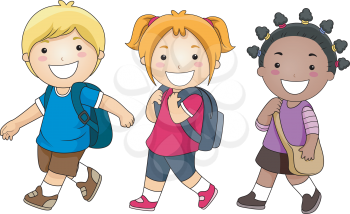 Royalty Free Clipart Image of a Group of Schoolchildren Walking