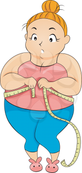 Royalty Free Clipart Image of a Plump Woman Measuring Her Waist
