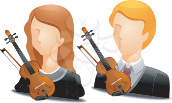 Royalty Free Clipart Image of Faceless Violinists