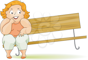 Royalty Free Clipart Image of a Plump Woman at the Edge of a Bench