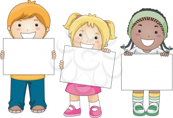 Royalty Free Clipart Image of a Group of Children Holding Blank Signs
