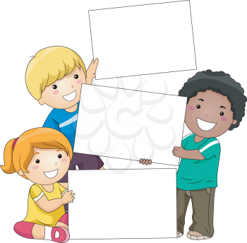 Royalty Free Clipart Image of Children With Blank Boards