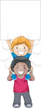 Royalty Free Clipart Image of Two Boys Holding a Blank Board
