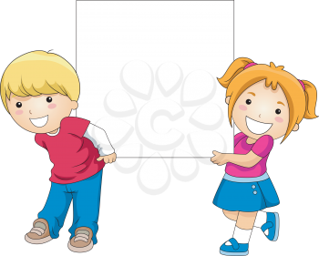 Royalty Free Clipart Image of Two Children With a Blank Board