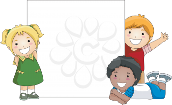 Royalty Free Clipart Image of a Group of Kids With a Blank Board