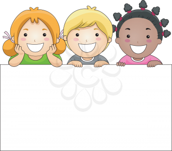 Royalty Free Clipart Image of Children With a Blank Board