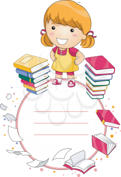 Royalty Free Clipart Image of a Girl With a Book Frame