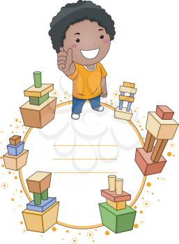 Royalty Free Clipart Image of a Boy Surrounded by Blocks