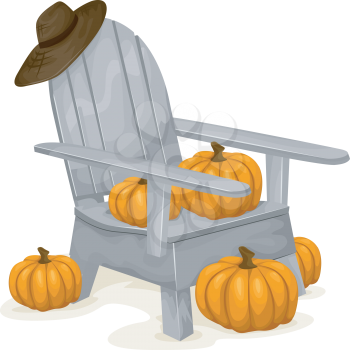 Royalty Free Clipart Image of a Chair With Pumpkins