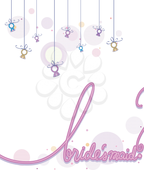 Royalty Free Clipart Image of a Background With Diamond Rings and the Word Bridesmaid