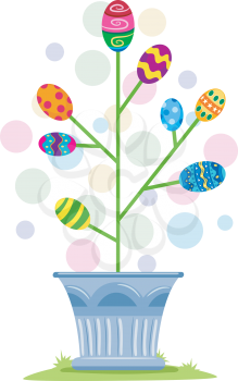 Royalty Free Clipart Image of an Easter Egg Tree in a Pot