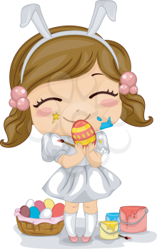 Royalty Free Clipart Image of a Girl Making Easter Eggs