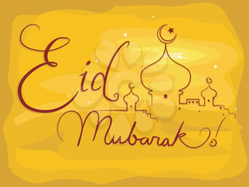 Royalty Free Clipart Image of a Background With the Words Eid al-Fitr