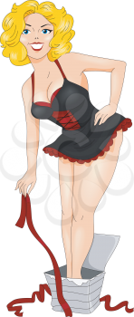 Royalty Free Clipart Image of a Pin-Up Girl in a Gift Box