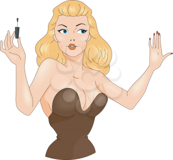 Royalty Free Clipart Image of a Pin-Up Drying Her Nails