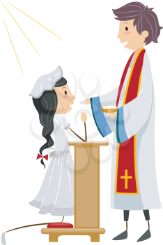Royalty Free Clipart Image of a Young Girl Taking Communion