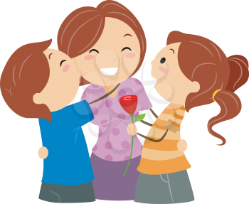 Royalty Free Clipart Image of Children Hugging Their Mother