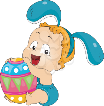 Royalty Free Clipart Image of a Baby With an Easter Egg