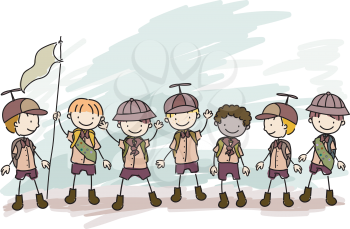 Royalty Free Clipart Image of Scouts With a Flag