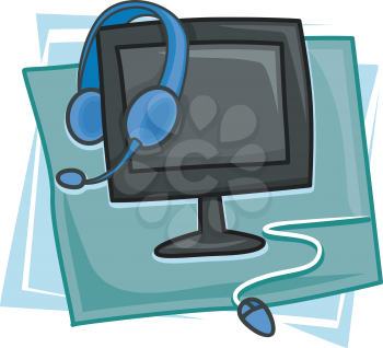 Royalty Free Clipart Image of a Computer and Headset