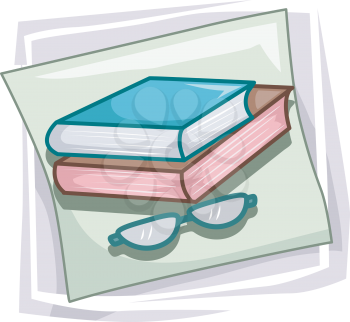 Royalty Free Clipart Image of Books and Eyeglasses