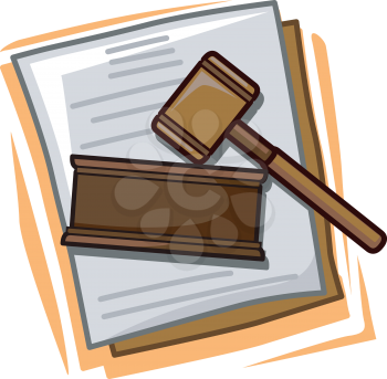 Royalty Free Clipart Image of a Gavel and Papers