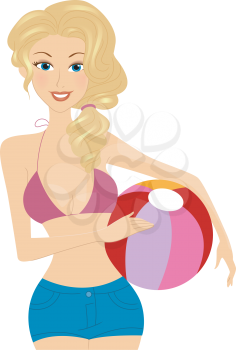 Royalty Free Clipart Image of a Girl Holding a Beach Ball