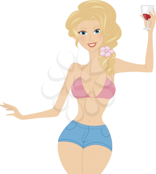 Royalty Free Clipart Image of a Girl Holding a Wineglass