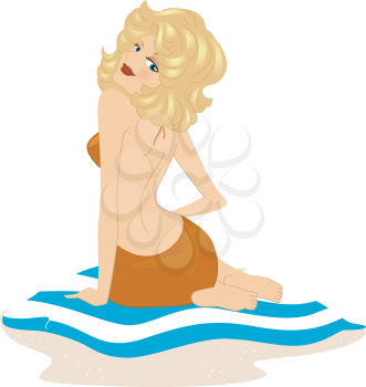 Royalty Free Clipart Image of a Girl in a Bathing Suit Sitting on a Towel