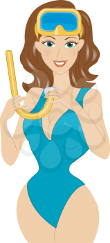 Royalty Free Clipart Image of a Woman in a Snorkelling Mask