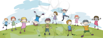 Royalty Free Clipart Image of Children Playing Outside