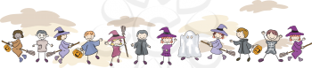 Royalty Free Clipart Image of a Children in Halloween Costume