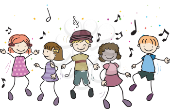 Royalty Free Clipart Image of Children Dancing to Music