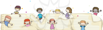 Royalty Free Clipart Image of Children Popping Through Paper